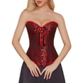 thumbnail image 1 of Women's Lace Overbust Corset Top Push Up Bustier Bodysuit Shapewear with Adjustable Straps Back Lace Up Closure, 1 of 9
