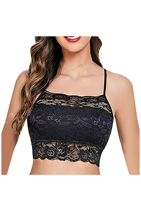Women's Lace Padded Bra No Underwire Padded Bandeau Bra With Straps Sexy Cute Backless Camisole Everyday Bralette