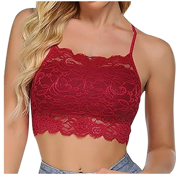 Women's Lace Padded Bra No Underwire Padded Bandeau Bra With Straps Sexy Cute Backless Camisole Everyday Bralette