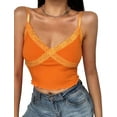 thumbnail image 1 of Women’s Lace Patchwork V Neck Camisole Ribbed Spaghetti Strap Crop Cami Tank Tops, 1 of 5