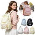 thumbnail image 1 of Women's Lace Polka Dot Backpack, Cute Preppy Style Canvas Rucksack, Lightweight Travel Daypack Fits 14 Inch Laptop, Large Capacity School Bag with Heart Decoration & Smooth Zippers, 1 of 8