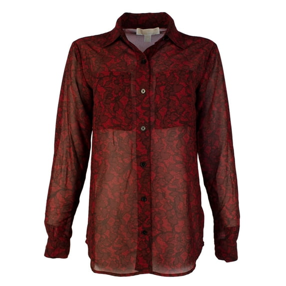 Women's Lace Print Button Down Blouse Shirt C XS