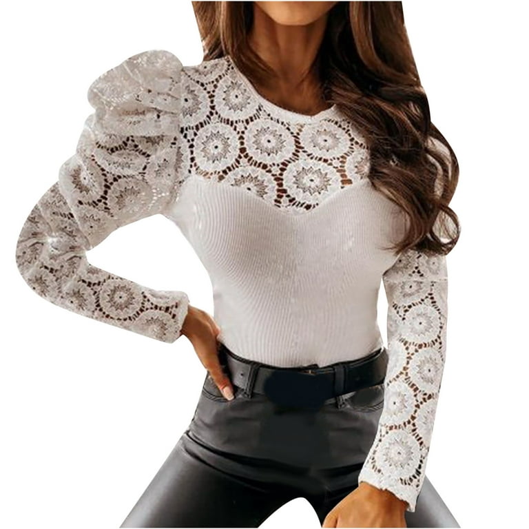 Womens Casual Long Sleeve Tops Shirt Round Neck Mesh Tight Fit T-shirt  Blouse