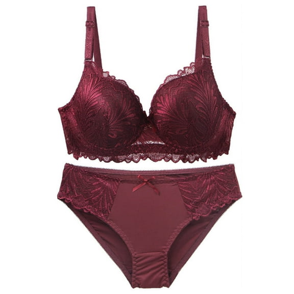 Women's Lace Push up Bra Panties Set Sports Bra Tops Wine 70B