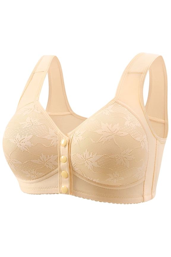 Women's Lace Racerback Front Closure Bra Plus Size Full Figure Unpadded Everyday Underwire for Big Bust Beige XXL