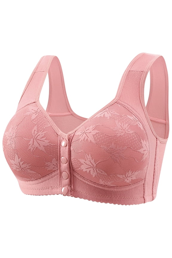 Women's Lace Racerback Front Closure Bra Plus Size Full Figure Unpadded Everyday Underwire for Big Bust Pink XXL