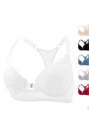 Women's Lace Racerback Front Closure Bra, Underwire Support Push Up T-Back Everyday Bra 2026 White 75B