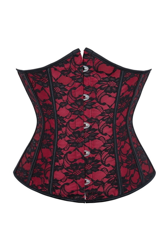 Women’s Lace Red and Black Corset Bustier Waist Trainer and Bustier Top for Party Wedding, Steampunk Goth Corset Dress Up Wine M