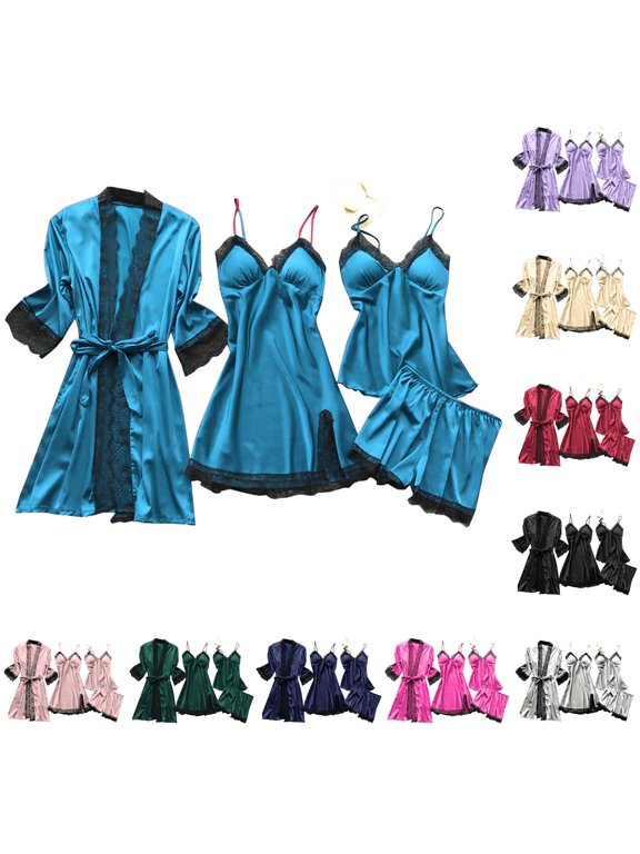 Women's Lace Robe Dress Set, Sleepwear Pajamas Nightdress Silk