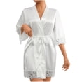 thumbnail image 1 of Women's Lace Robe Satin Bridesmaid Short Nightgowns Solid Color Bathrobe 3/4 Sleeve V Neck Sleepwear Super Soft Pajamas for Lady White XL, 1 of 6