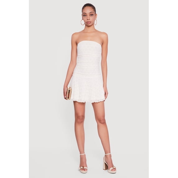 Women's Lace Ruched Mini Tube Dress