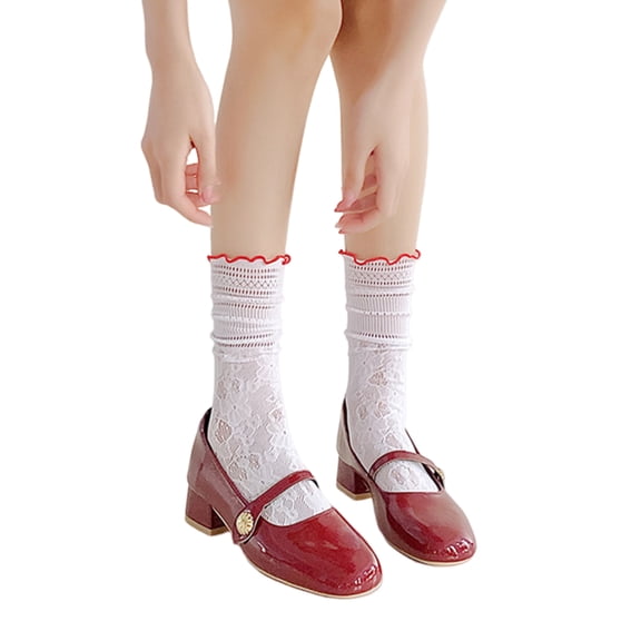 Women's Lace Ruffle Ankle Socks Trim Frilly Princesses Socks Transparents Meshes Socks Sweet Cute Middle Tube Socks