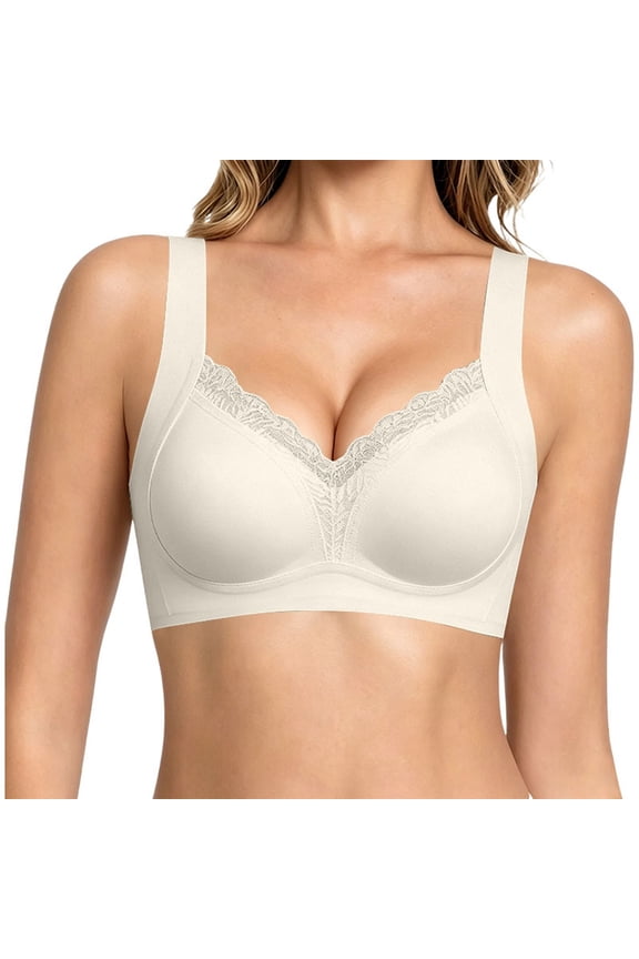 Women's Lace Seamless Push Up Bra Wireless Non Padded Breathable Fixed Cup Vest Style Underwire Daily Comfort Women Bra Set Underwear Thong Bra Women Bras Wireless Padded Lift Bras for Women Push