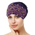 thumbnail image 1 of Women's Lace Sequin Beaded Muslim Cap with Curled Edge Design, Elastic Velvet Head Cover for Chemotherapy Patients, Fashion Headscarf and Religious Occasions, 1 of 3