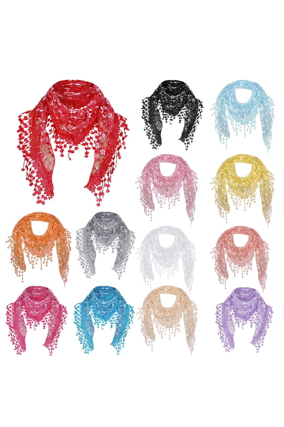 Women's Lace Sheer Floral Scarf Shawl Wrap with Tassel Detail Elegant Style