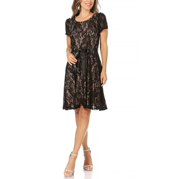 Women's Lace Short Sleeve A-Line Midi Dress