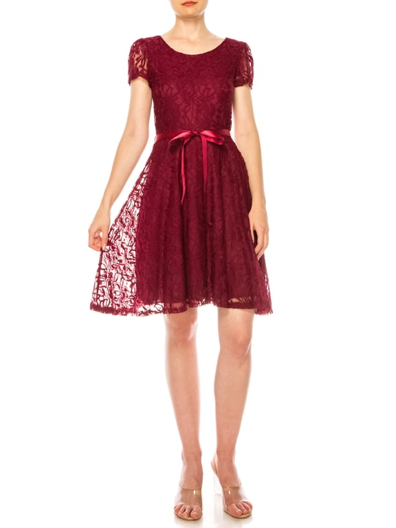 Women's Lace Short Sleeve Midi Dress