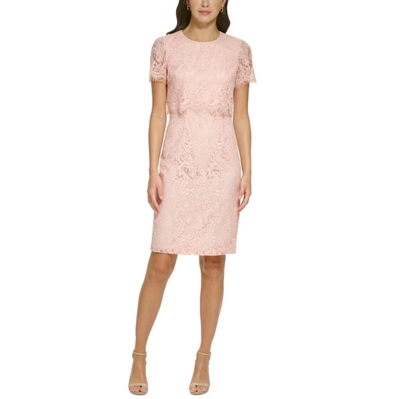 Women's Lace Short-Sleeve Popover Bodycon Dress Blush 16