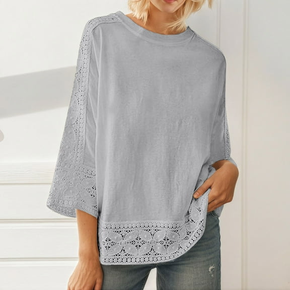 Women's Lace Short Sleeve Round Neck T Shirt Casual Outdoor Comfortable Blouse Top For Spring Summer Fall Tech T Shirt Womens Running Tee Shirts Womens Long Sleeve T Shirts Long Sleeves Women Casual