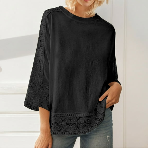 Women's Lace Short Sleeve Round Neck T Shirt Casual Outdoor Comfortable Blouse Top For Spring Summer Fall Tech T Shirt Womens Running Tee Shirts Womens Long Sleeve T Shirts Long Sleeves Women Casual