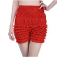 thumbnail image 1 of Women's Lace Shorts High Waisted Tiered Stretch Solid Pleated Lantern Short Pants Bottom Pants Red,M, 1 of 5