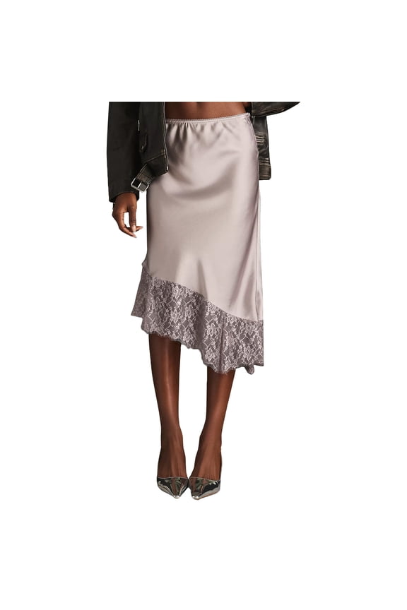 Women’s Lace Skirt, A-Line or Pencil Skirt with Delicate Lace Panels or Hem Trim, Feminine and Romantic for Dates, Weddings, or Garden Parties White M