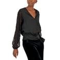 thumbnail image 1 of Women's Lace-Sleeve Blouse Deep Black XL, 1 of 1