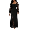 thumbnail image 1 of Women's Lace Sleeve Maxi Dress Square Neck Ruched Slit Lace Patchwork Formal Evening Gown for Wedding Guest, 1 of 4