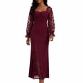 thumbnail image 1 of Women's Lace Sleeve Maxi Dress Square Neck Ruched Slit Lace Patchwork Formal Evening Gown for Wedding Guest, 1 of 4