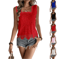 thumbnail image 1 of Women's Lace Sleeveless Blouses Square Neck Scalloped Dressy Casual Shirts Going Out Tops Red XL, 1 of 5