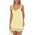thumbnail image 1 of Women's Lace Square Neck Sleeveless Backless Mini Sundress Trim Short Dress for Vacation Yellow S, 1 of 8
