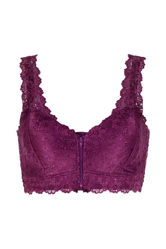 Women's Lace Strap Deep V Bra - Front Zipper, Adjustable, Nylon/Spandex, All Seasons