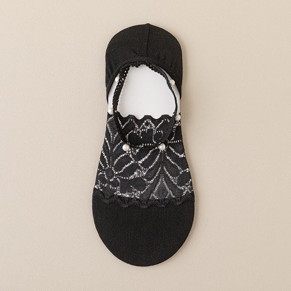 Women's Lace Strap Invisible Boat Socks - Spring/Summer Thin Non-Slip Cotton Socks in Korean Style (One Size, 6 Pairs)
