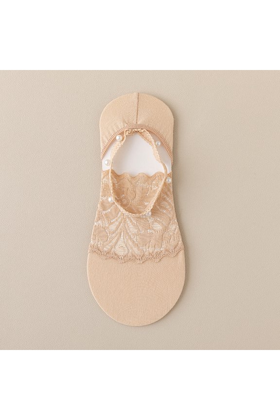 Women's Lace Strap Invisible Boat Socks - Spring/Summer Thin Non-Slip Cotton Socks in Korean Style (One Size, 6 Pairs)