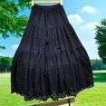 thumbnail image 1 of Women's Lace Style Elastic Waistband Skirt, Lace Embroidery And Eye Hole Design, Adjustable Drawstring, Flowing Layered A-line Skirt, 1 of 3