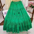 thumbnail image 1 of Women's Lace Style Elastic Waistband Skirt, Lace Embroidery And Eye Hole Design, Adjustable Drawstring, Flowing Layered A-line Skirt, 1 of 9