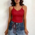 thumbnail image 1 of Women's Lace Tank Tops Padded Double Lined Ribbed Camisole V Neck Sleeveless Summer Going Out Basic Cami Shirts Red L, 1 of 5