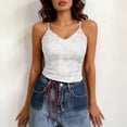 thumbnail image 1 of Women's Lace Tank Tops Padded Double Lined Ribbed Camisole V Neck Sleeveless Summer Going Out Basic Cami Shirts White M, 1 of 5
