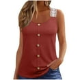 thumbnail image 1 of Women's Lace Tank Tops Sleeveless Buttons Round Neck Summer Casual Solid T-Shirts Wine,S, 1 of 6