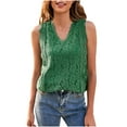 thumbnail image 1 of Women's Lace Tank Tops Sleeveless V Neck Slim Fit Trendy Solid Tunic Shirts Hollow Out T Shirts Green,2XL, 1 of 5