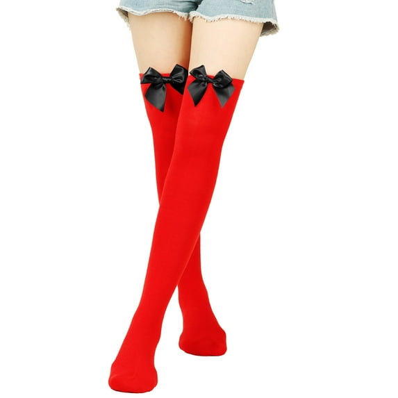 Women's Lace Thigh-High Stockings | Fantasy Outfit Sheer Socks for Cosplay, Date Nights & Special Events Under 5$, Yubnlvae Womens Long Socks Bowknot Pure Color Socks Thigh , C, One Size