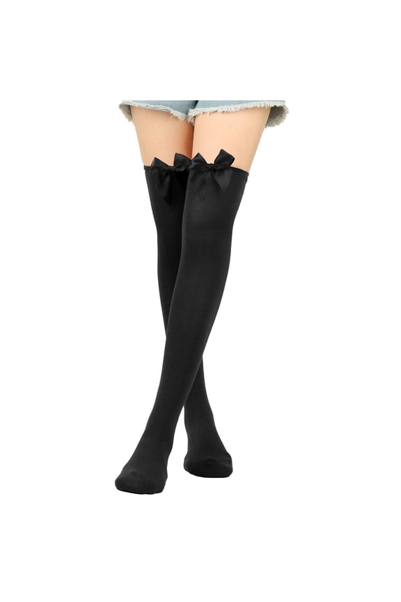Women's Lace Thigh-High Stockings | Fantasy Outfit Sheer Socks for Cosplay, Date Nights & Special Events Under 5$, Yubnlvae Womens Long Socks Bowknot Pure Color Socks Thigh , Black, One Size
