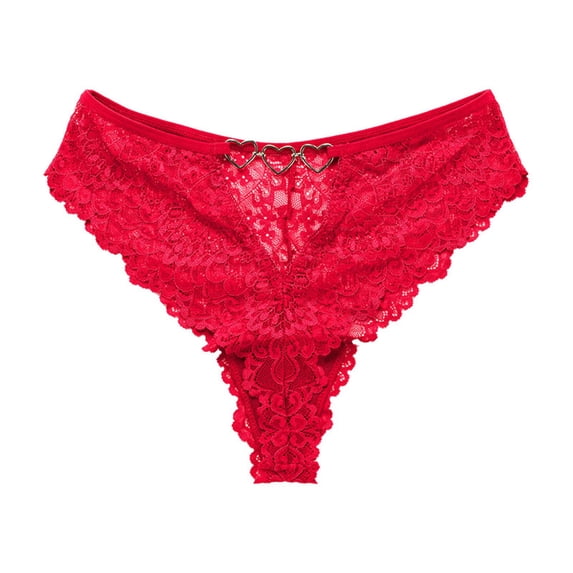 Women's Lace Thong Panties, Breathable Metal Buckle Love Underwear