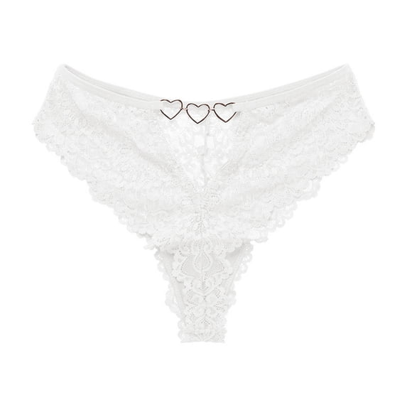 Women's Lace Thong Panties, Breathable Metal Buckle Love Underwear