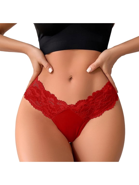 Women's Lace Thongs, Low Waist T-Back Panties See Through Ladies G-String Underwear Briefs