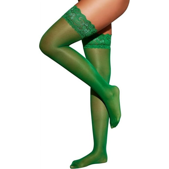 Women's Lace Top Thigh High Sheer Stockings Antiskid Silicone Ultra Shimmery Pantyhose