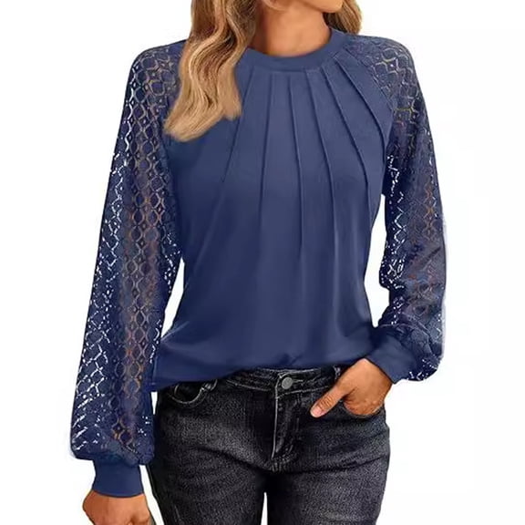 Women's Lace Top With Long Sleeves Office Wear Blouse Business Casual Fall Fashion Outfits For Casual Or Party Occasion