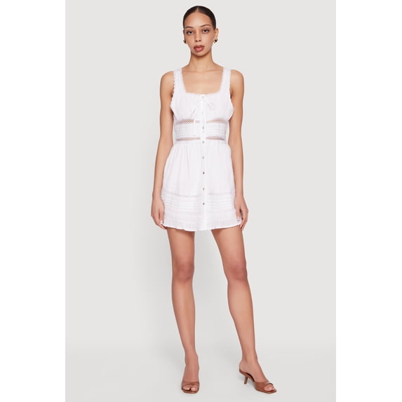 Women's Lace Trim Button Front Mini Dress
