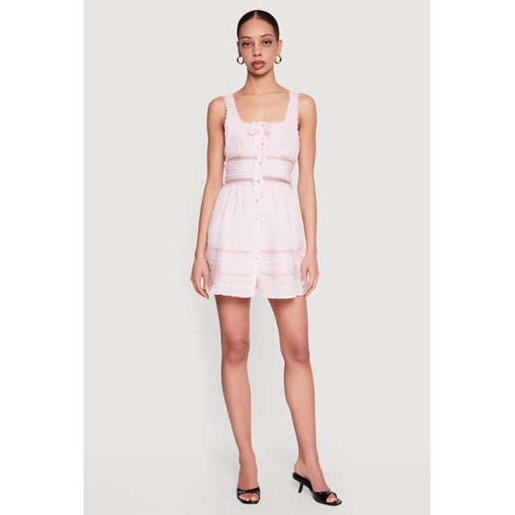 Women's Lace Trim Button Front Mini Dress