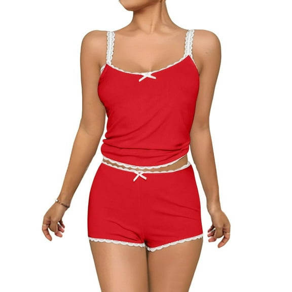 Women’s Lace Trim Cami Pajama Set Sleeveless Tank Top and Shorts Sleepwear Soft Loungewear 2 Piece PJs